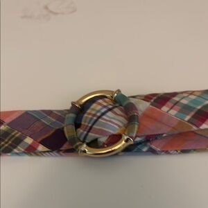 J. Crew Colorful Plaid Belt with Gold Buckle